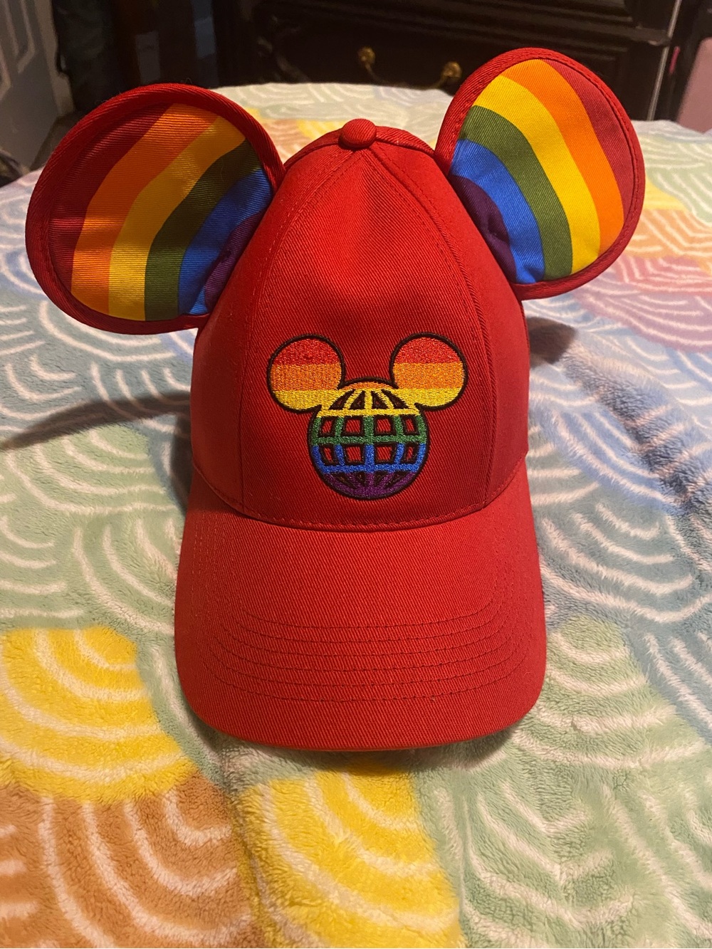 Red Rainbow Ear Adult Hat - Pride-Inspired Mickey Style